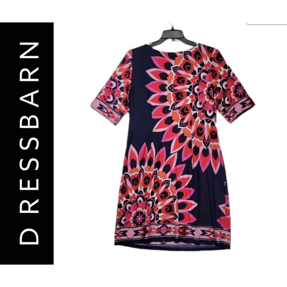 Dressbarn Women's Multicolored Short Sleeve Shift Career Formal Dress Size 14